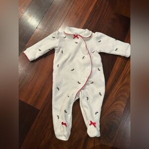 Little Me White Footie with Red Accents 6 Months Christmas Holidays Winter